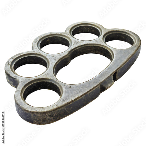 Old Metal Brass Knuckles, Dirty, Grunge Texture, Isolated on Black Background