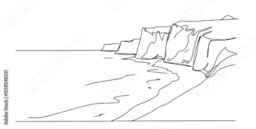 cliffs of Étretat along the Normandy coastline linear monoline vector black and white graphic thin oneline