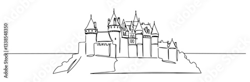 Castles along the Loire Valley in France monoline vector line art sketch