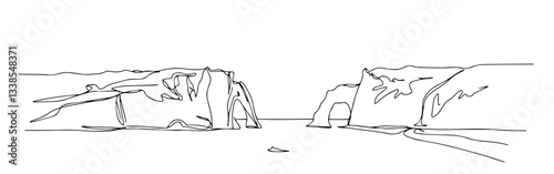 cliffs of Étretat Normandy coastline linear monoline vector black and white graphic thin oneline