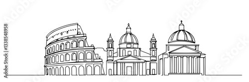Italy Rome linear monoline vector black and white graphic thin oneline