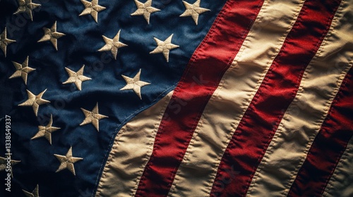 Close-up shot of the American flag with stars, suitable for patriotic and national celebrations