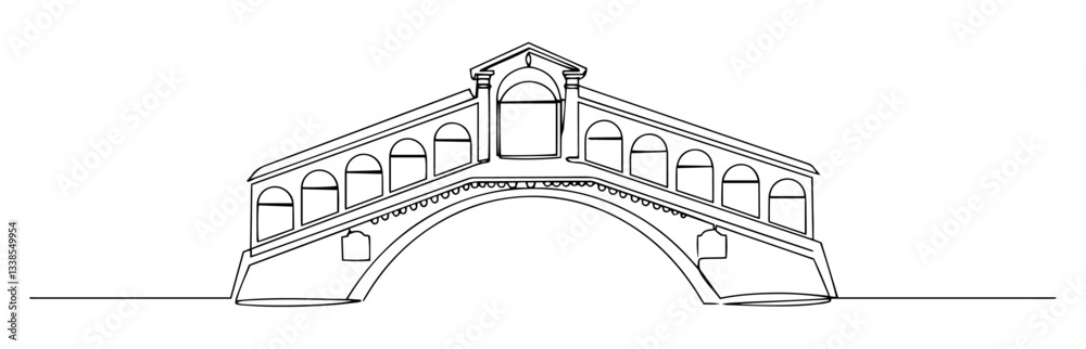 Obraz premium Rialto Bridge Venice linear monoline vector black and white graphic thin oneline