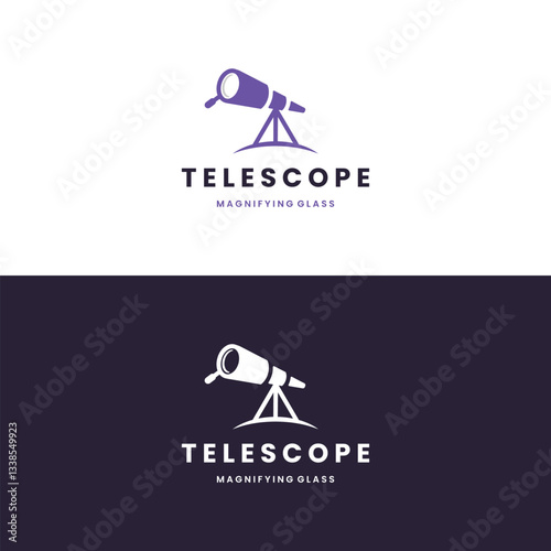 telescope with magnifying glass logo design, Explore sky logo concept