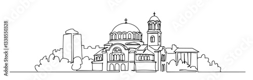 Sofia capital of Bulgaria linear monoline vector black and white graphic thin oneline