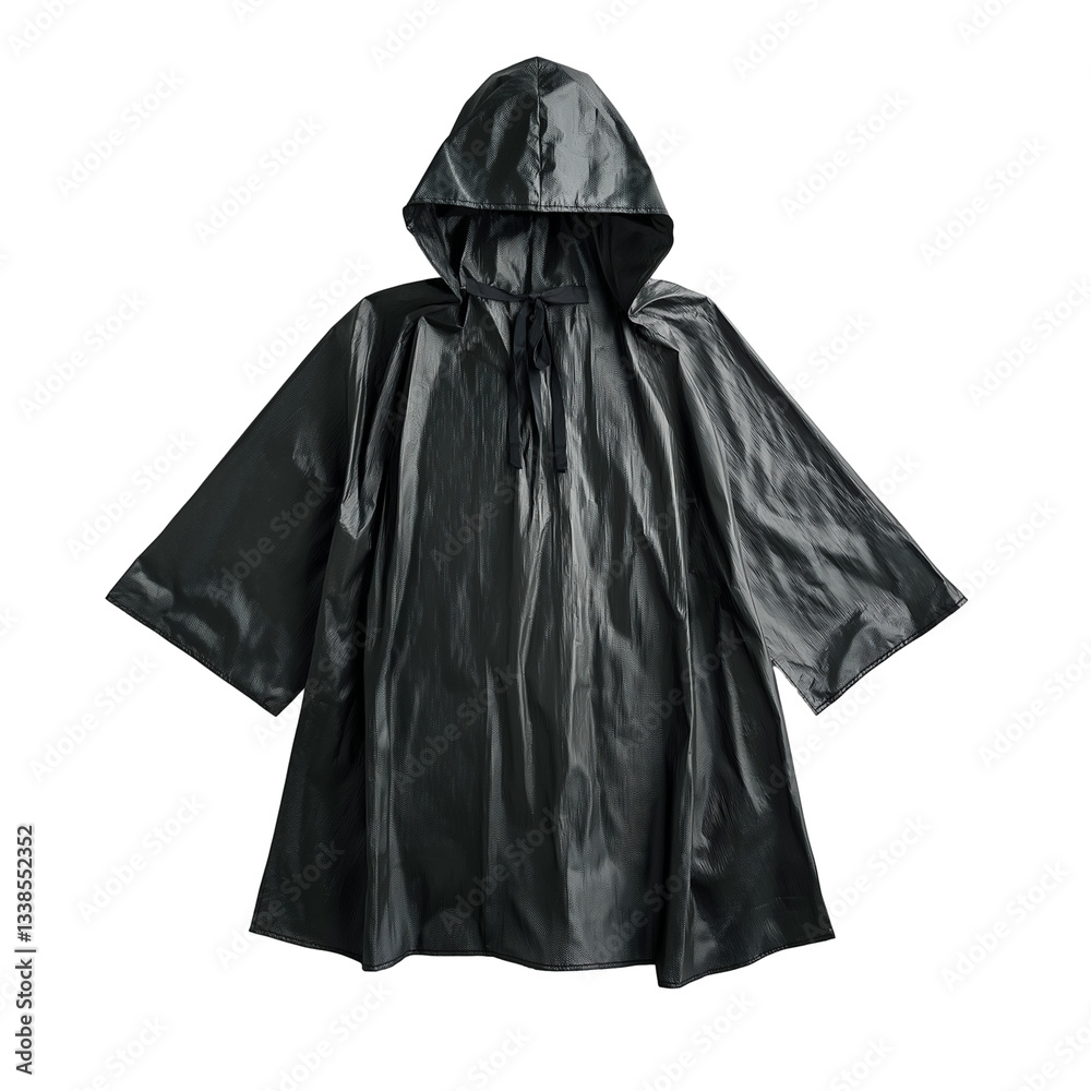 Waterproof poncho with drawstring hood isolated on transparent white background Waterproof poncho with drawstring hood isolated on transparent white background