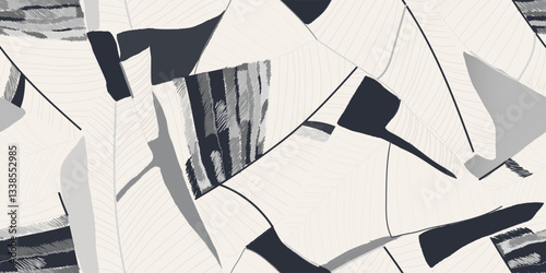 Modern abstract botanical black and white print. Hand drawn leaves collage contemporary seamless pattern. 