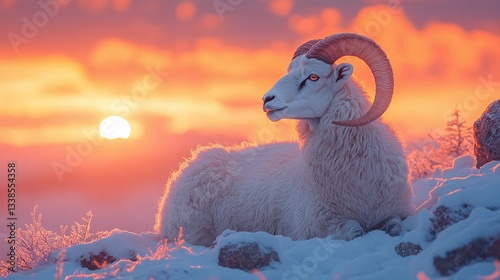 ram in the mountains during sunset