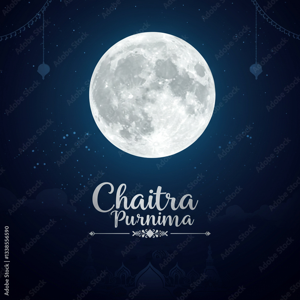 Fototapeta premium Chaitra Purnima with Full Moon and Spiritual Night Sky