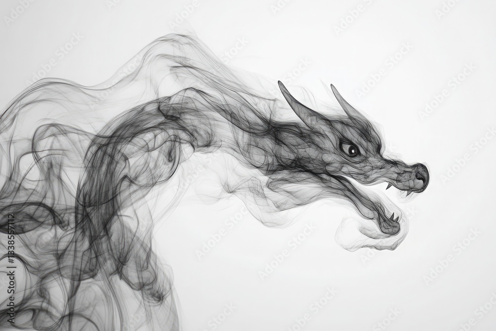 Fototapeta premium Smoke forming a dragon shape.