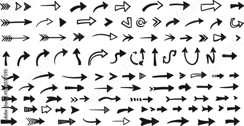 Collection hand drawn arrows. Set simple arrows isolated on white background. Arrow mark icons. Arrow paint - stock vector.
