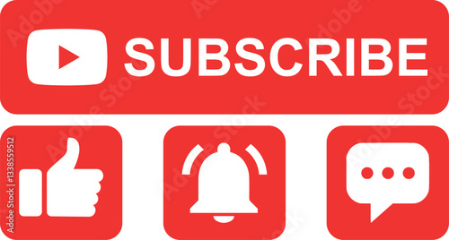 Icon set for channel and social networks. Like, Comment, Share, and Subscribe Button