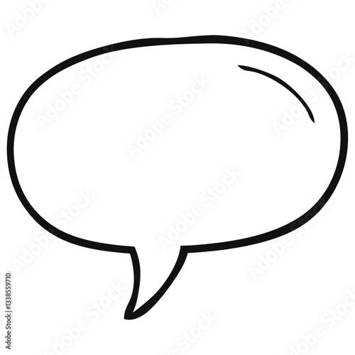 Simple black and white outline of a speech bubble, commonly used for dialogue, communication, and text placement in comics and graphic design.  

