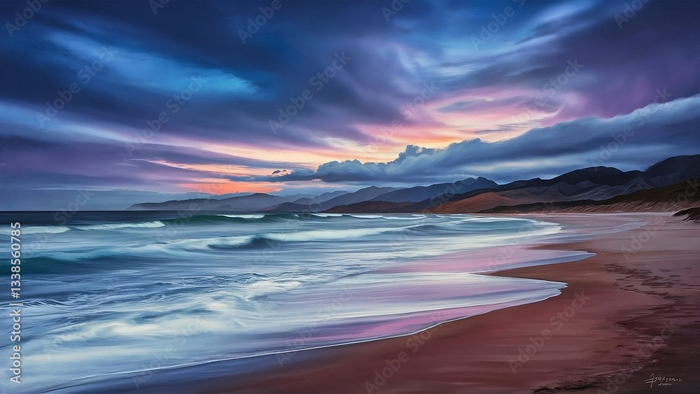 Dreamy Seaside Sunrise (or Sunset) – Long-Exposure Style Coastal Painting Dreamy Seaside Sunrise (or Sunset) – Long-Exposure Style Coastal Painting