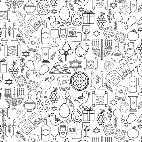 Passover doodle set decoration element seamless pattern