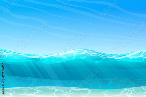vector summer cartoon sea, ocean, underwater seascape
