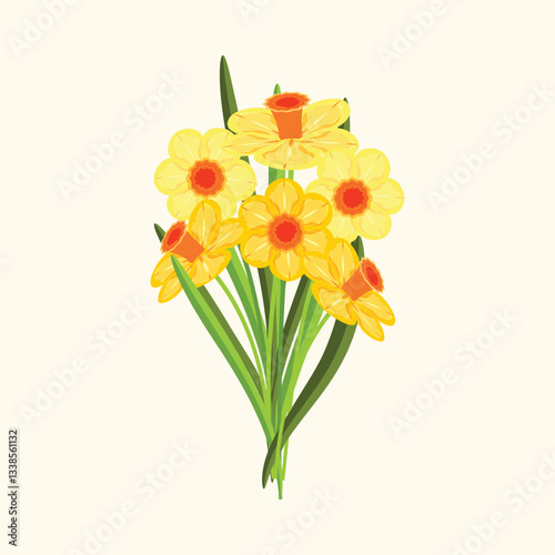 Spring themed narcissus bouquet illustration, perfect for garden and summer designs