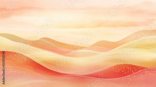 Soft Orange And Pink Sunset Landscape With Rolling HillsAnd Hillscape Views And Nature Scenery Backgrounds For Wall Decor Design Or Printing Designs And Graphics Illustration Soft Pastel Colors