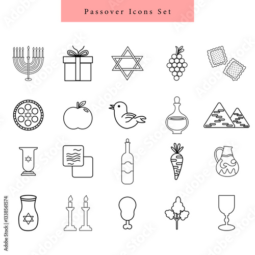 Passover line art icon set decoration