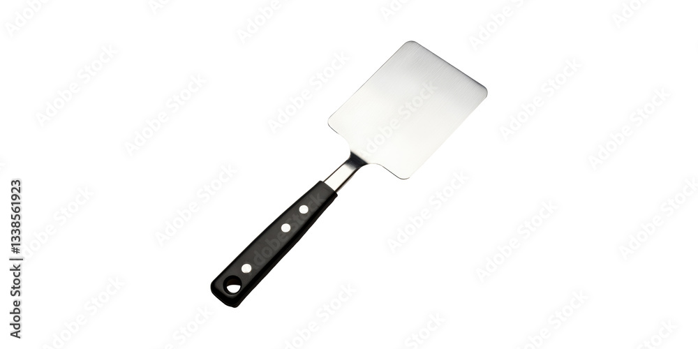 Metal Spatula With Black Handle. Essential Kitchen Utensil For Cooking And Baking Isolated On Transparent Background Metal Spatula With Black Handle. Essential Kitchen Utensil For Cooking And Baking Isolated On Transparent Background