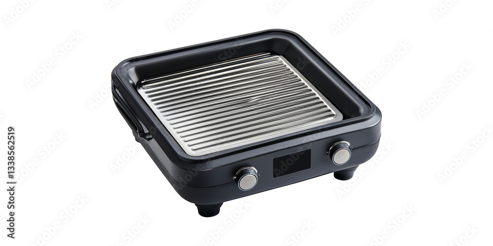 Electric Indoor Grill With Temperature Control. Versatile Cooking Appliance For Home Kitchens Isolated On Transparent Background Electric Indoor Grill With Temperature Control. Versatile Cooking Appliance For Home Kitchens Isolated On Transparent Background
