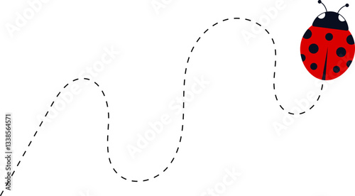 Cute ladybug characters collection. Flying ladybug with dotted path. Ladybugs flying on dotted route. ladybug icon set. Insects group. Vector illustration isolated on white.