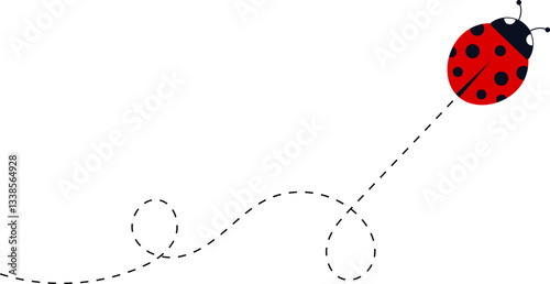 Cute ladybug characters collection. Flying ladybug with dotted path. Ladybugs flying on dotted route. ladybug icon set. Insects group. Vector illustration isolated on white.