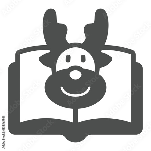 Deer head at book solid icon, forest animals tale concept. Vector graphics. Deer animal with opened textbook sign on white background, glyph style icon for mobile or web design.