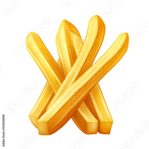 Two golden crispy French fries, isolated on transparent background 