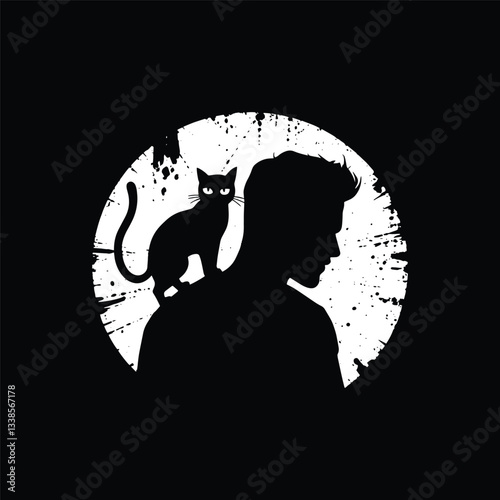 Man with a cat on his shoulders vector art illustration design