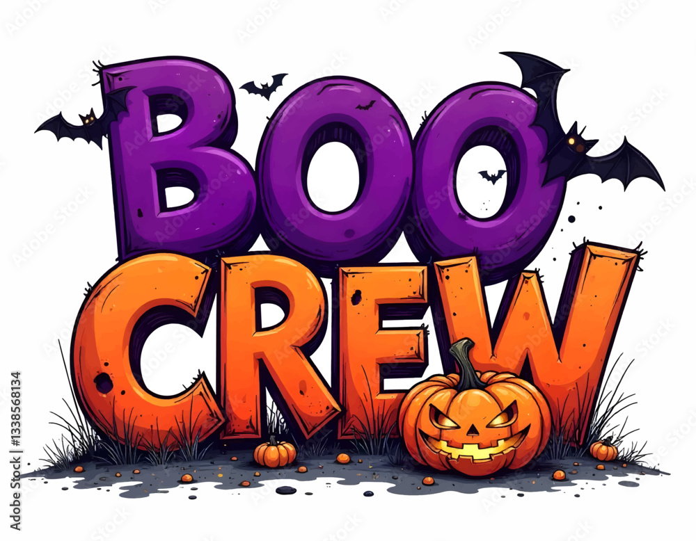 custom made wallpaper toronto digitalBoo Crew lettering, Purple scary Spooky lettering with pumpkin and bats, Halloween background with pumpkins, Halloween text wording design art illustration, happy halloween card