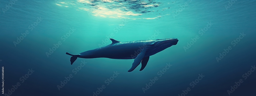 Fototapeta premium Majestic Whale Swimming Gracefully Beneath Clear Ocean Surface
