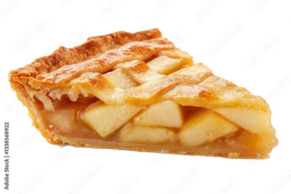 Honey-drizzled apple pie slice with a crispy golden crust, isolated on white Honey-drizzled apple pie slice with a crispy golden crust, isolated on white