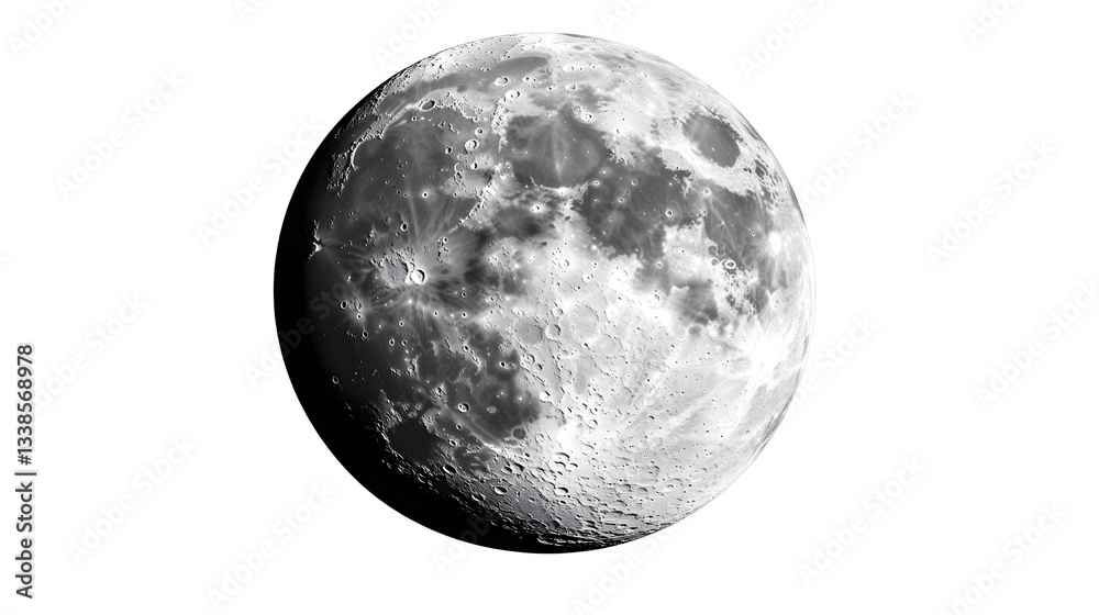 Obraz premium 3d render of the moon, astronomy and space concept, detailed monochrome design, Transparent Background PNG