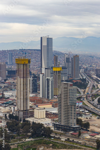 Izmir, Turkey - February 02, 2025: Aerial panoramic view in Bayrakli. Bayrakli is a modern business district of Izmir city in Turkey. photo