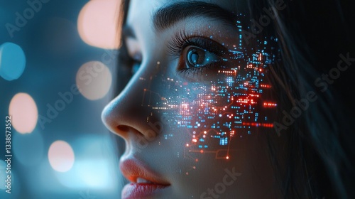 A futuristic vision of a woman with glowing facial details