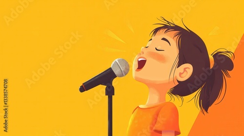 Girl Singing into Microphone  Kid Karaoke  Happy Child Voice
