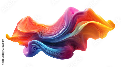 Abstract colorful wavy 3D shape, dynamic and fluid, modern artistic design, Transparent Background PNG