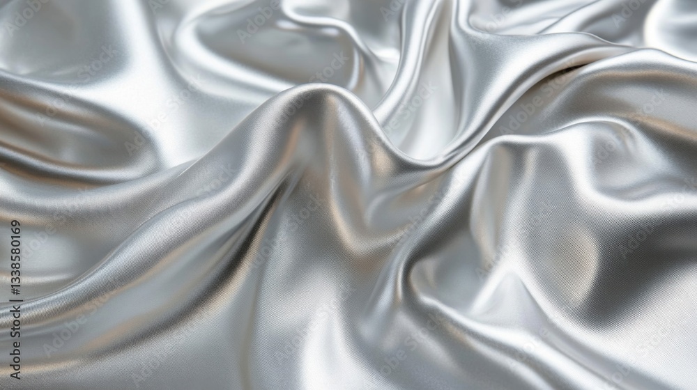 Fototapeta premium Draped Silver Silk Fabric Showing Soft Waves