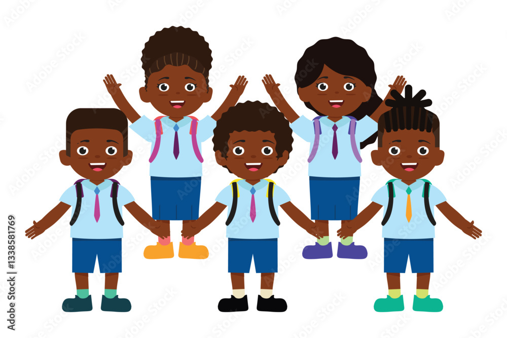 African American School Kids in Flat Style, happy, back to school, or for design elements African American School Kids in Flat Style, happy, back to school, or for design elements