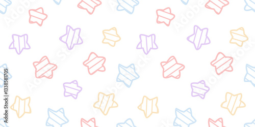 Seamless pattern with colorful pastel star cartoon and fabric pattern for kids on white background.