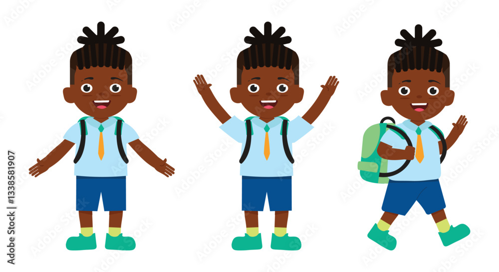African American School Kids in Flat Style, happy, back to school, or for design elements African American School Kids in Flat Style, happy, back to school, or for design elements