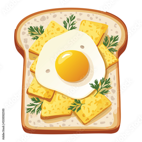 Slice bread with scrambled eggs and cheese