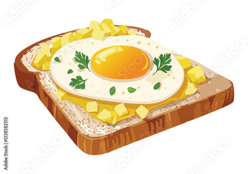 Slice bread with scrambled eggs and cheese
