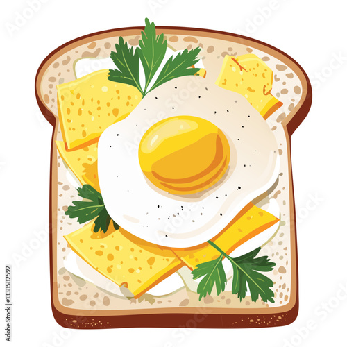 Slice bread with scrambled eggs and cheese