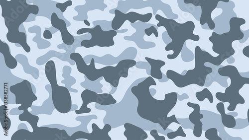 Icy Winter Camouflage. Vector Seamless Arctic Pattern with Frozen Blue, Cold Gray-Blue, and Dark Frosty Blue.

