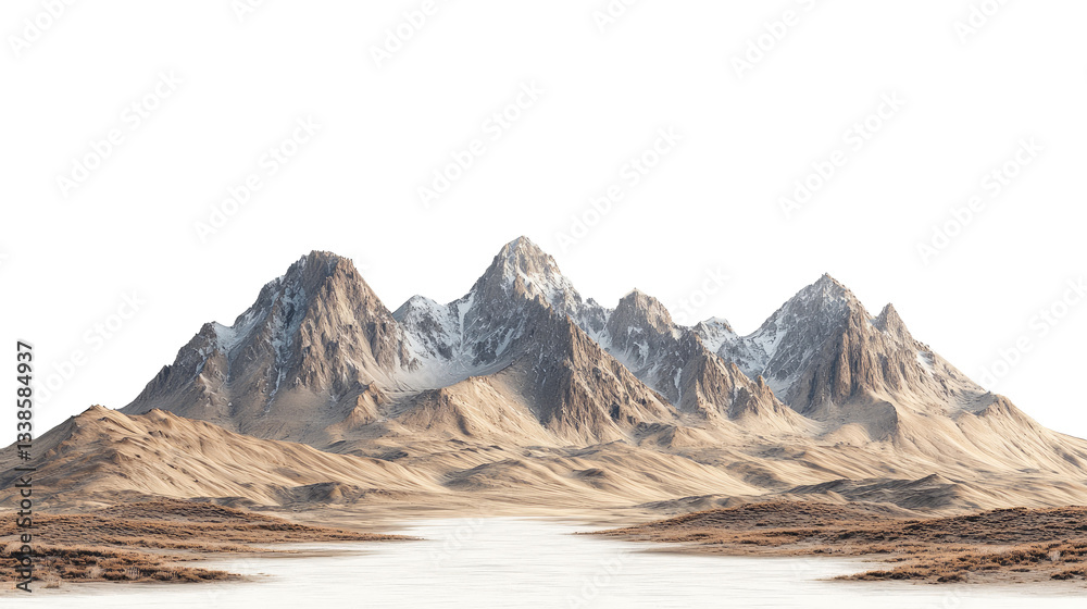 Fototapeta premium Desert mountain landscape, isolated on transparent background