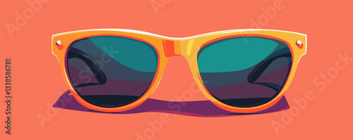 Colorful retro sunglasses on bright orange background creating summer vibes.