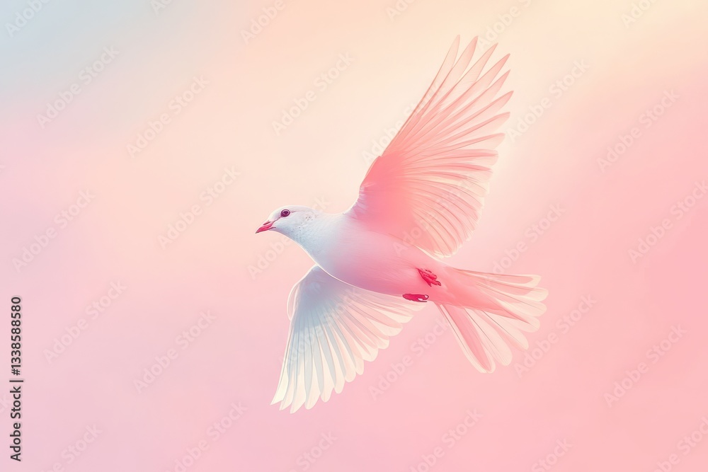Obraz premium Elegant White Bird in Soft Pastel Sky with Delicate Wings