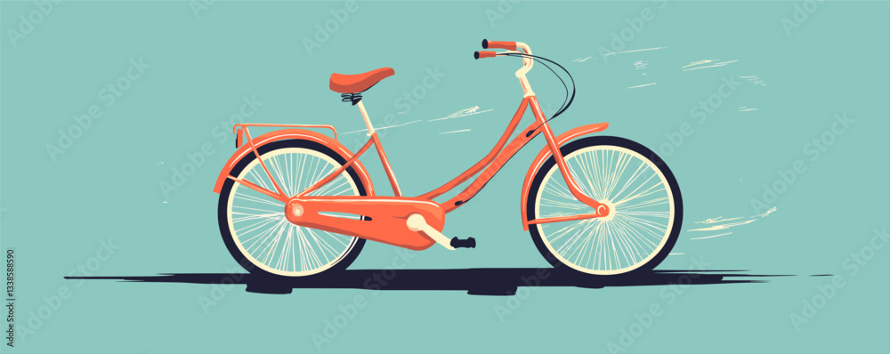 Fototapeta premium Retro orange bicycle against teal background with detailed design.
